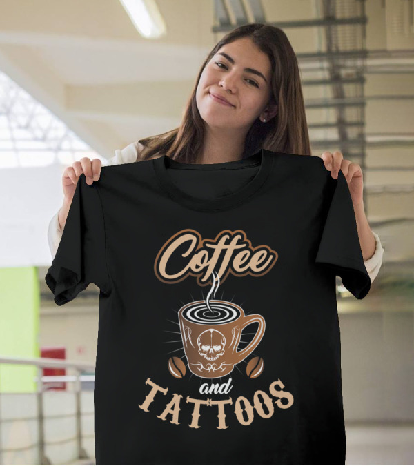 Coffee And Tattoos Caffeine Inked Skull Cup T-Shirt
