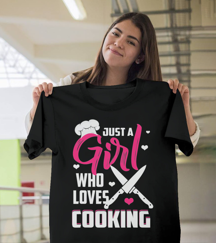 Just A Girl Who Loves Cooking Chef Knives And Hearts T-Shirt