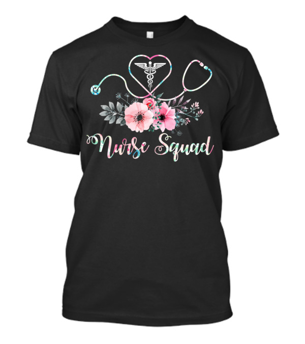 Nurse Squad Heart Stethoscope Floral T-Shirt