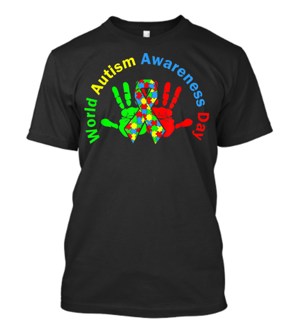 World Autism Awareness Day Puzzle Ribbon Hands T-Shirt
