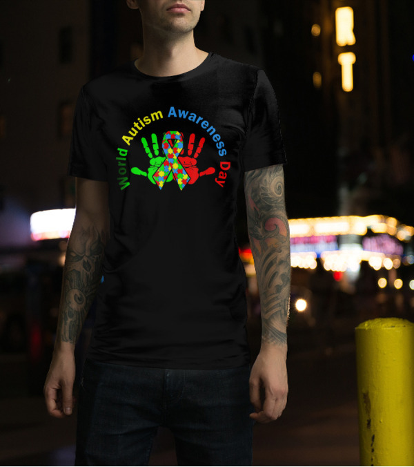 World Autism Awareness Day Puzzle Ribbon Hands T-Shirt