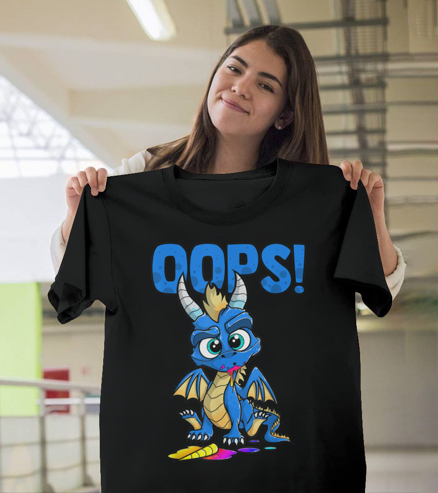 Oops My Dragon Ate Your Unicorn Colorful Cartoon Humor T-Shirt