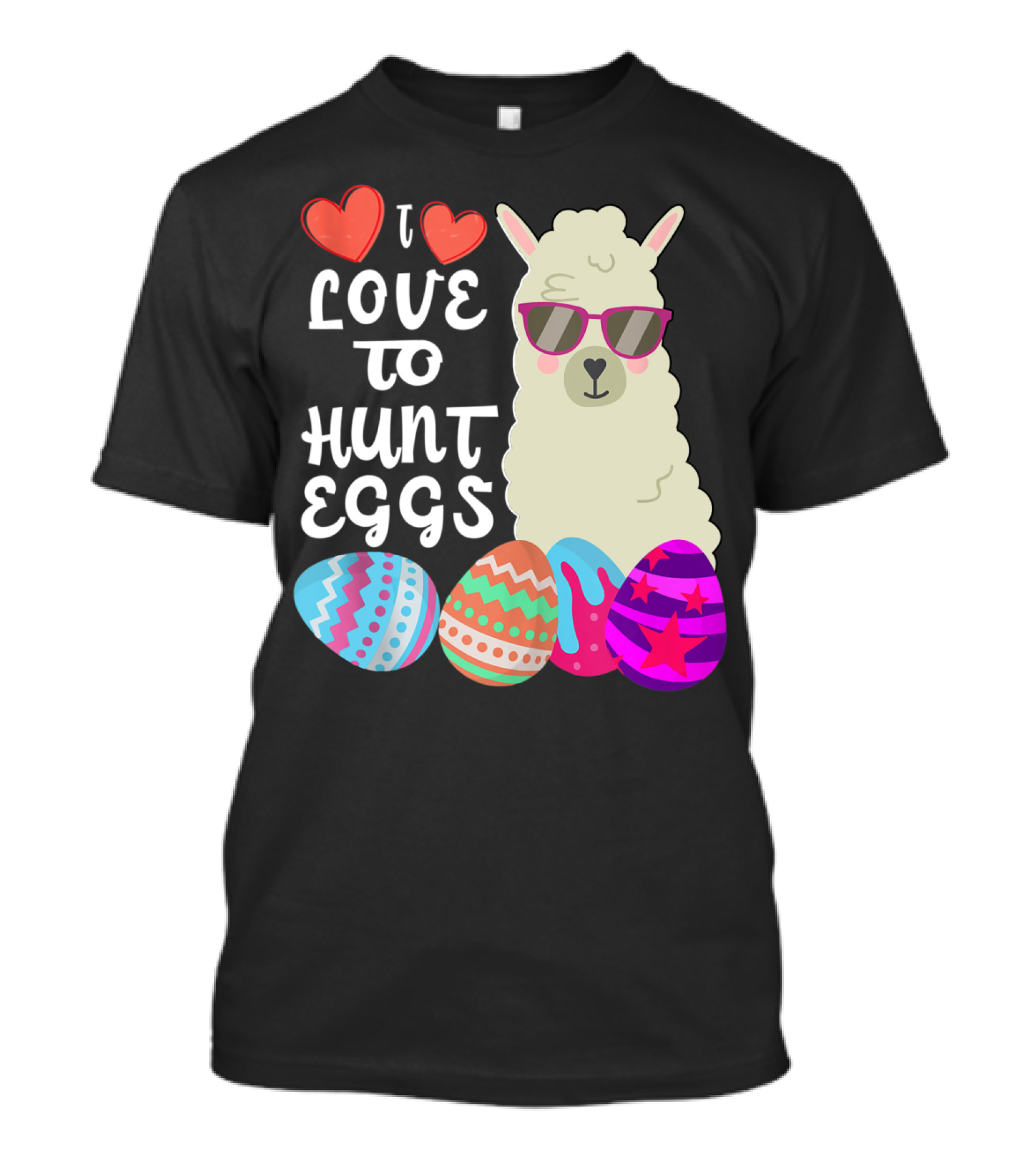 I Love To Hunt Eggs Llama Colorful Hoppy Easter T-Shirt