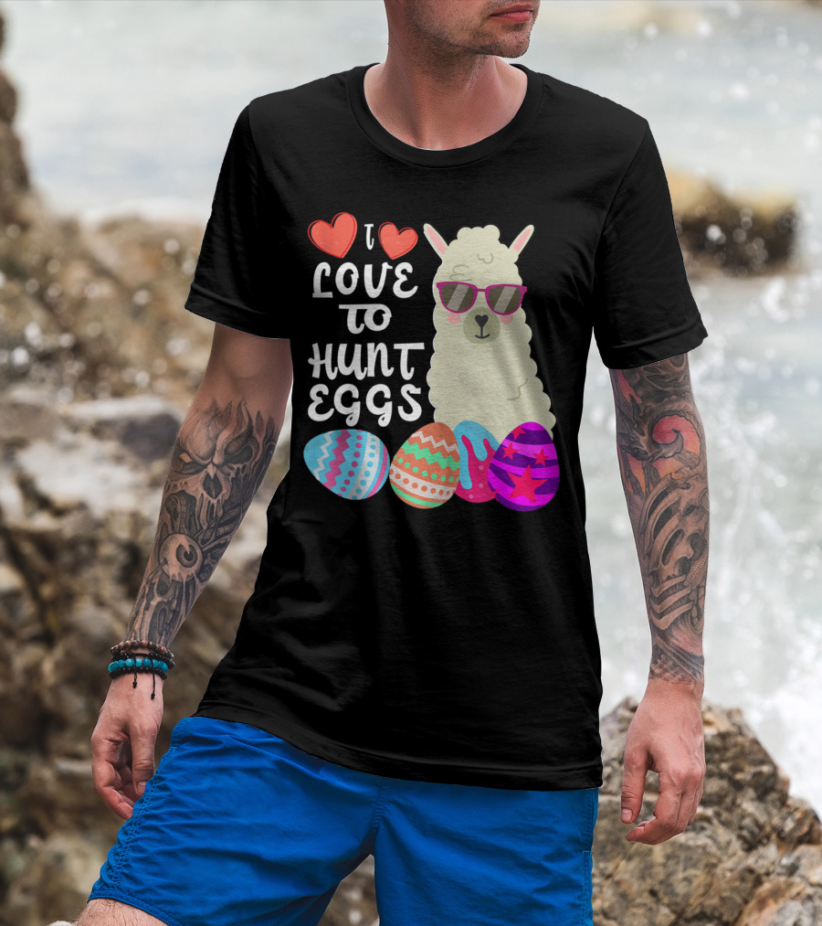 I Love To Hunt Eggs Llama Colorful Hoppy Easter T-Shirt