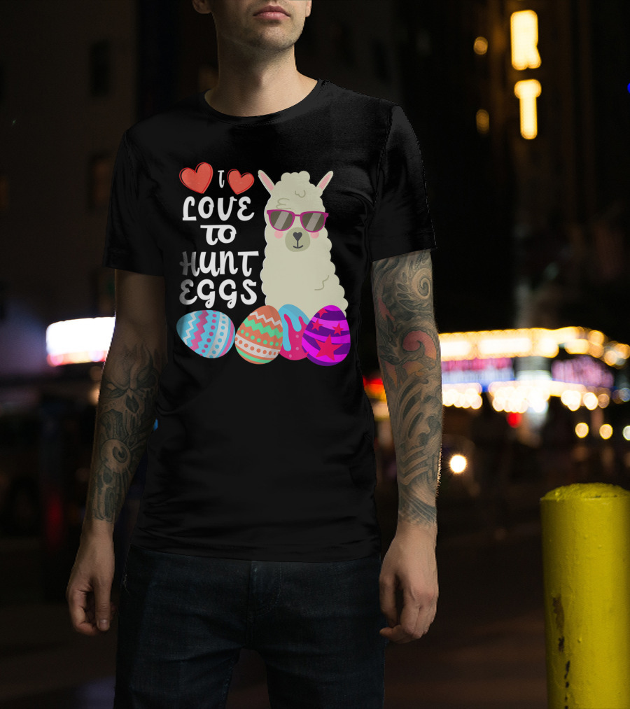I Love To Hunt Eggs Llama Colorful Hoppy Easter T-Shirt