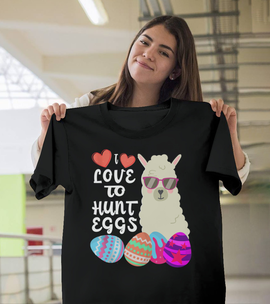 I Love To Hunt Eggs Llama Colorful Hoppy Easter T-Shirt