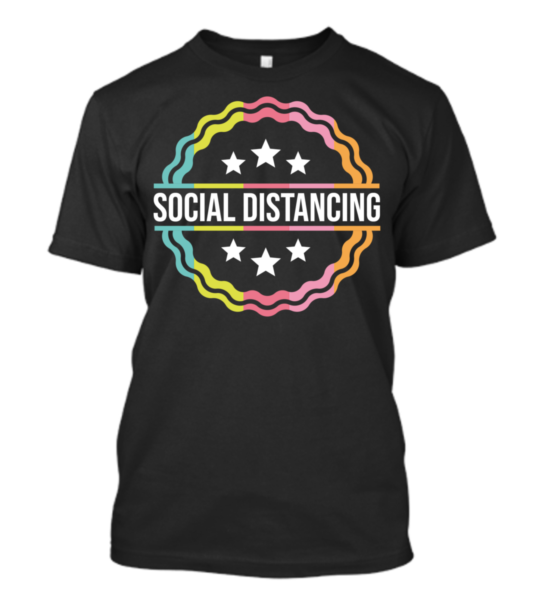 Social Distancing Stars And Colorful Wave Badge T-Shirt