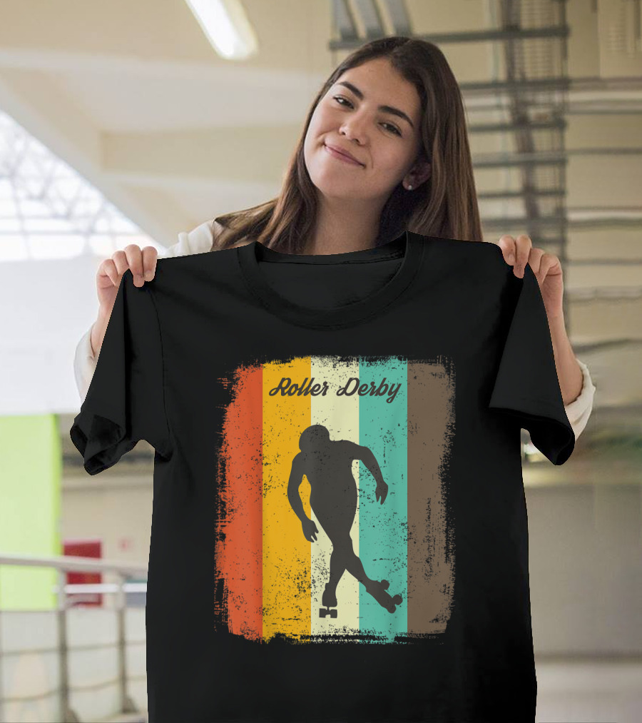 Roller Derby Retro 70S Vintage Derby Girl Silhouette on T-Shirt