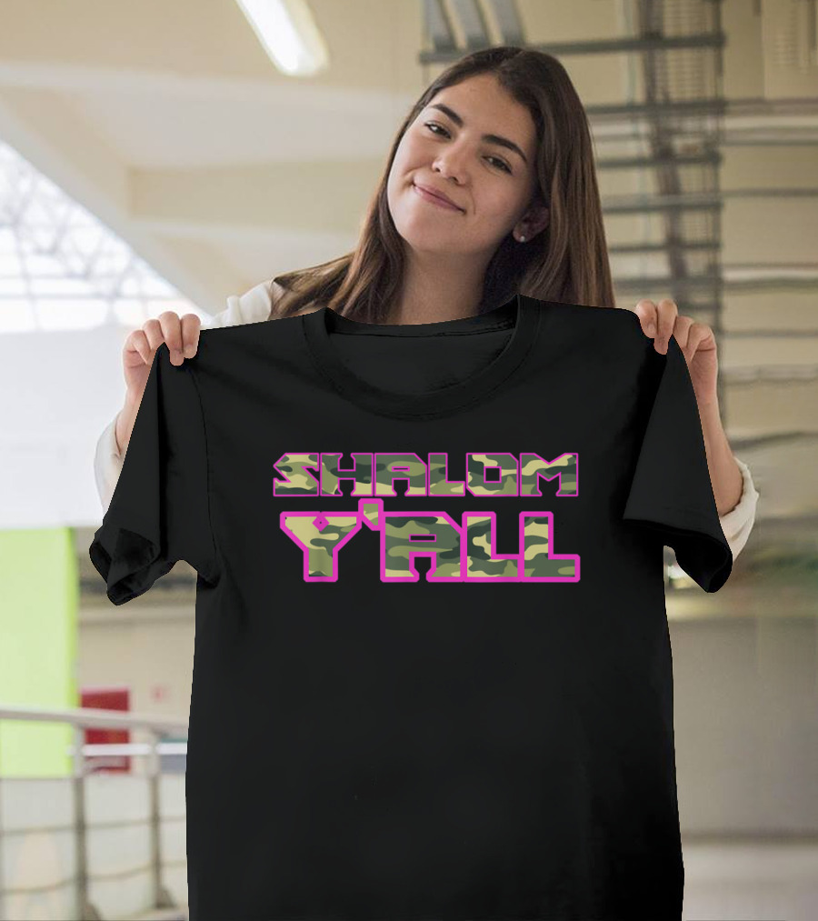 Shalom Y'all Camouflage Pink Outline T-Shirt