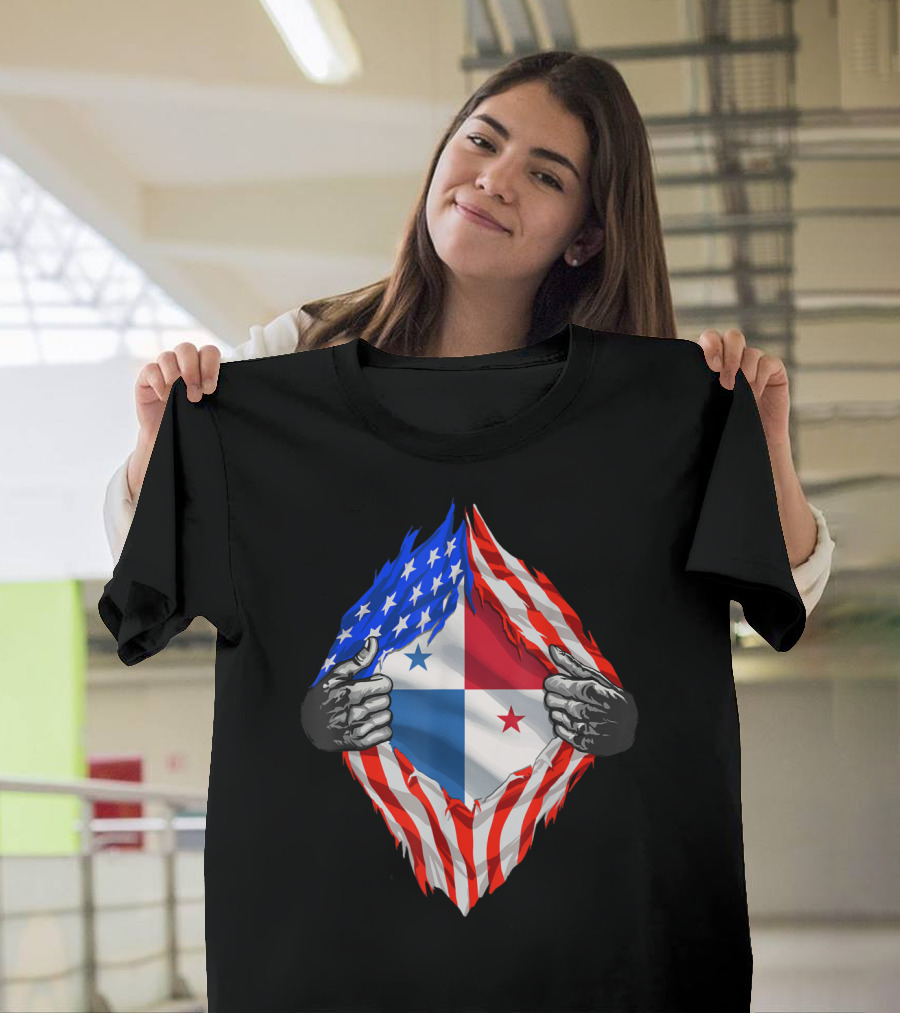 Super Panamanian Heritage Panama Roots USA Flag Fusion T-Shirt