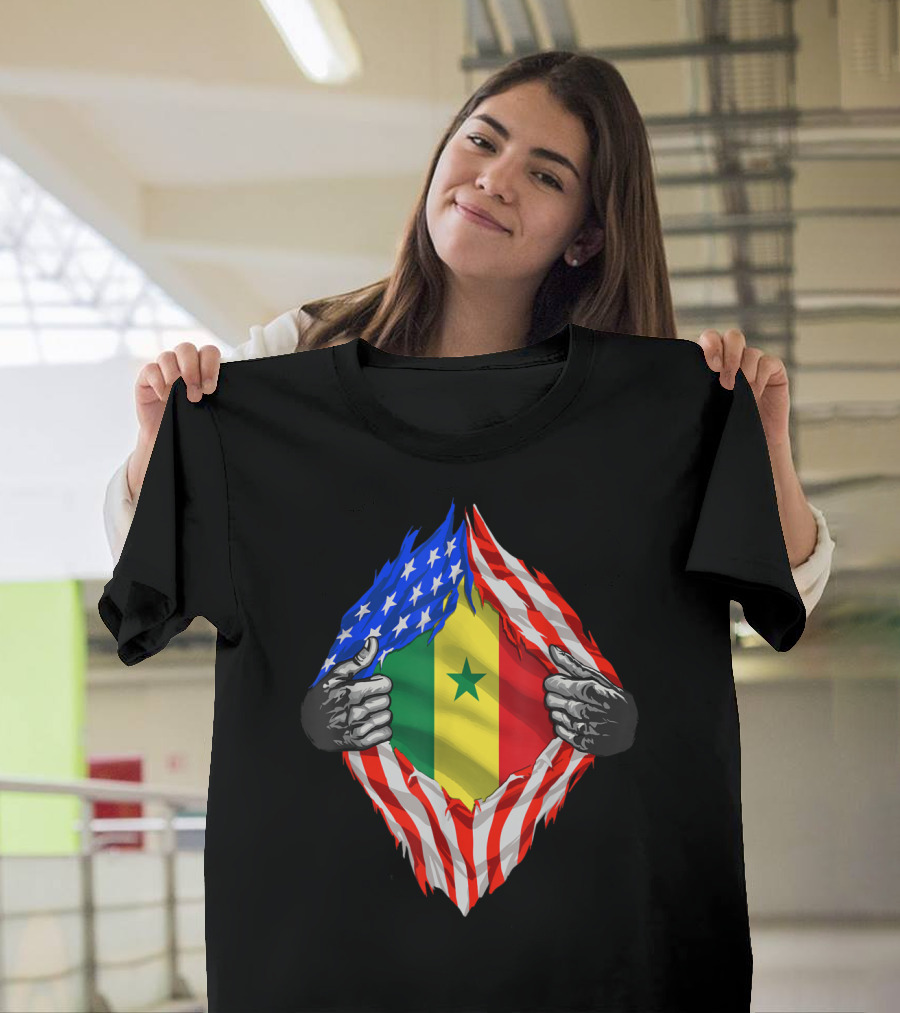 Super Senegalese Heritage Senegal Roots USA Flag Fusion T-Shirt