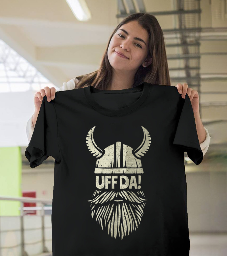 Uff Da Scandinavian Viking Helmet Beard Image T-Shirt