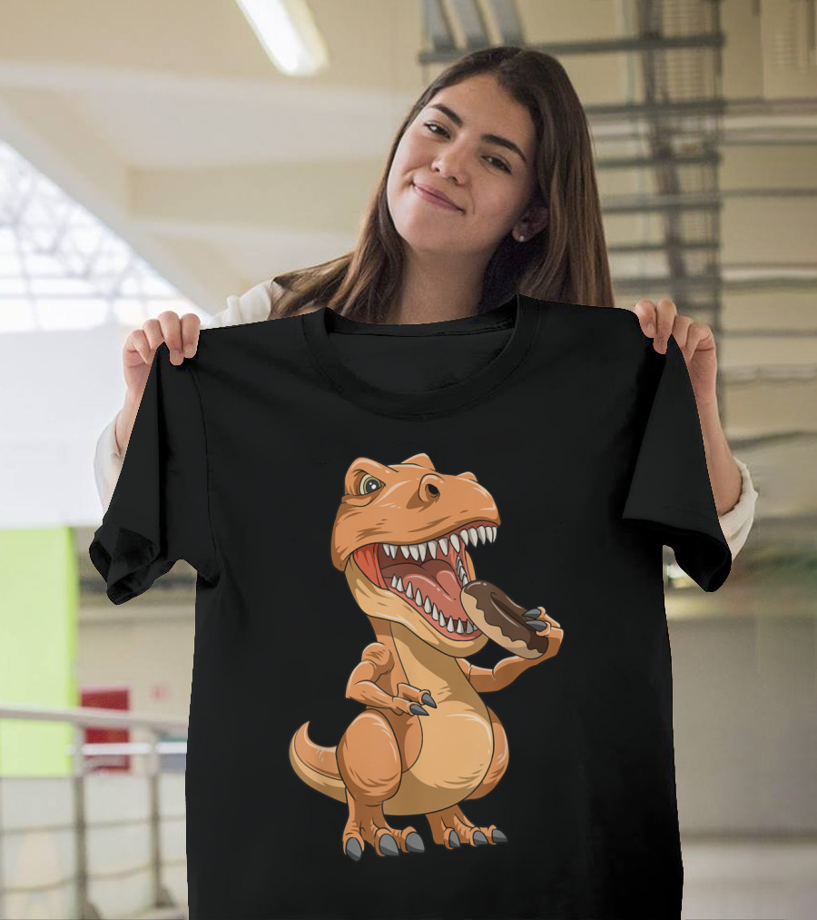 Trex Dinosaur Eating Donut Bakery Themed T-Shirt