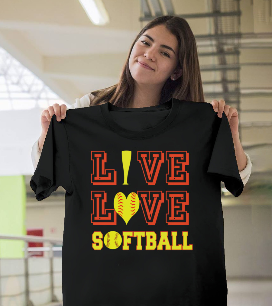 Live Love Softball With Heart and Bat T-Shirt