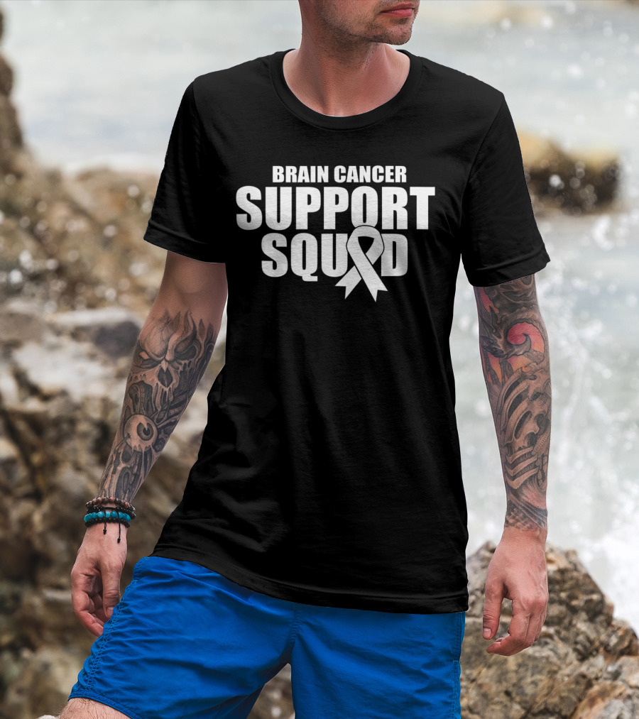 Brain Cancer Support Squad Ribbon Symbol For Family Unity T-Shirt