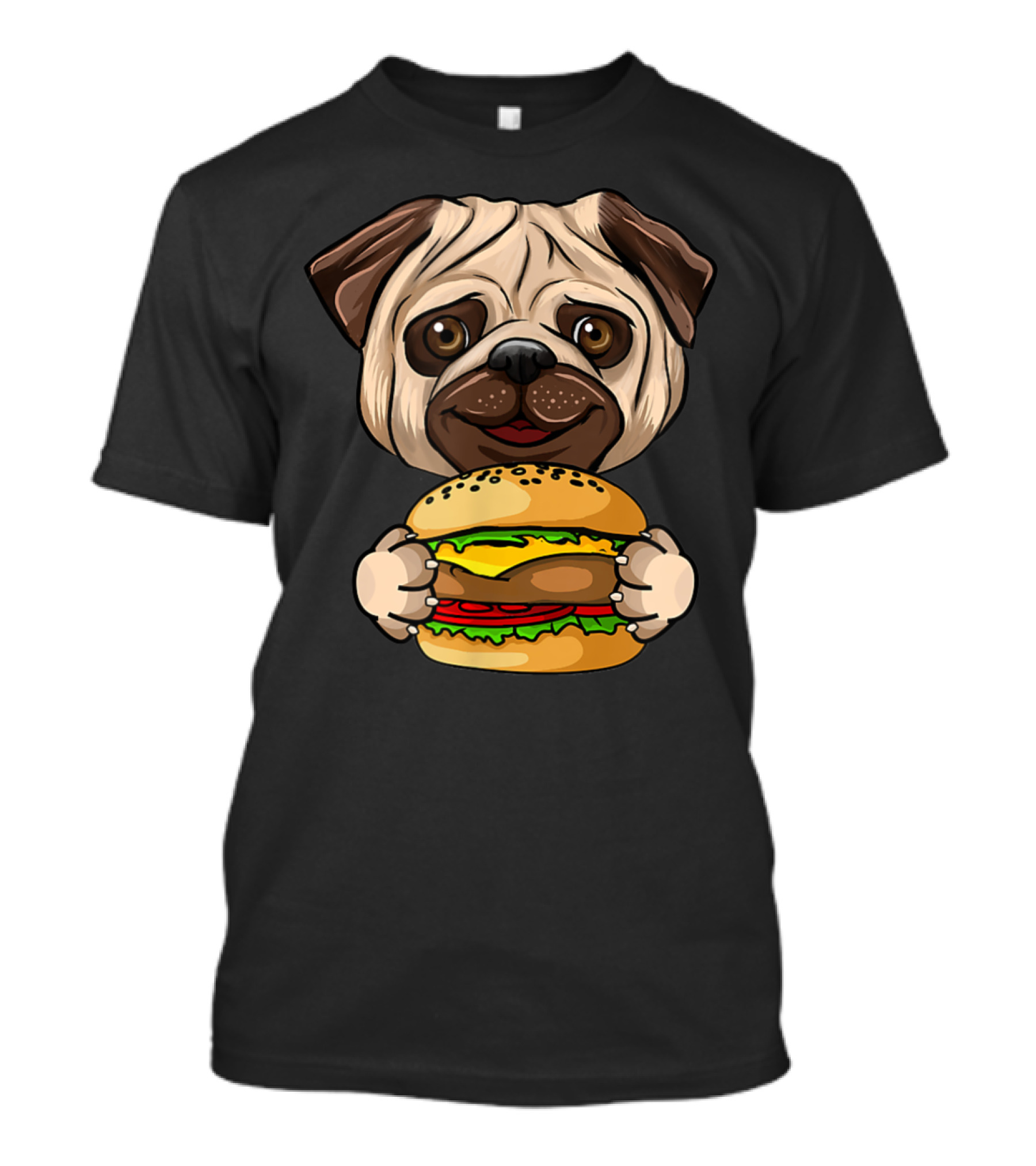 Burger Lover Cute Giant Pug Holding Cheeseburger Mania Unique T-Shirt