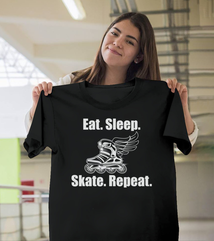 Eat Sleep Skate Repeat Winged Roller Skate T-Shirt