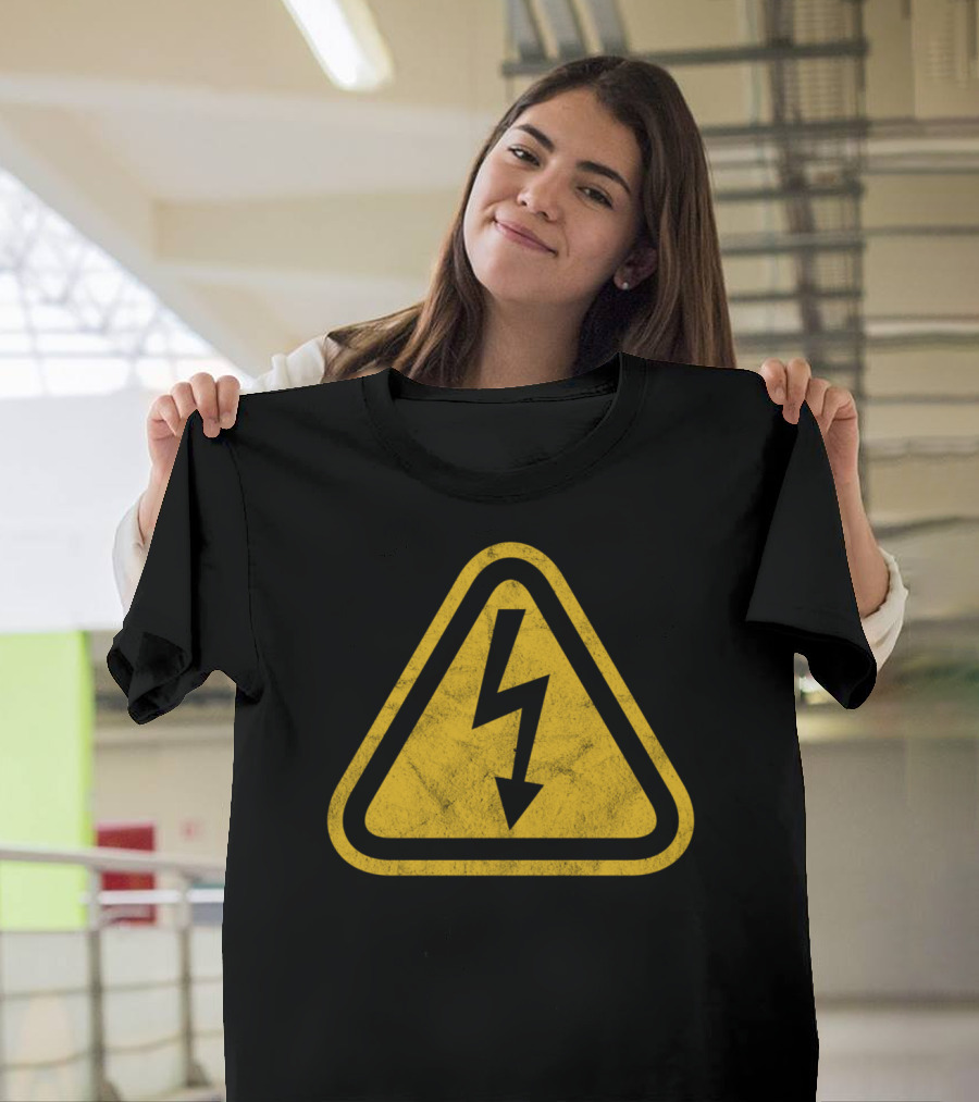 Electrician Electric Shock Warning Yellow Triangle Sign T-Shirt
