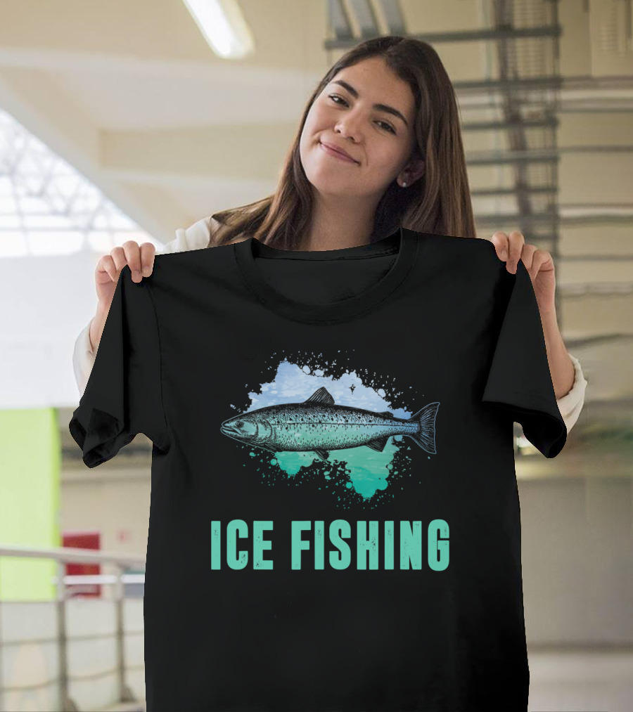 Ice Fishing Fish Lake Lucky Fisherman Splat T-Shirt