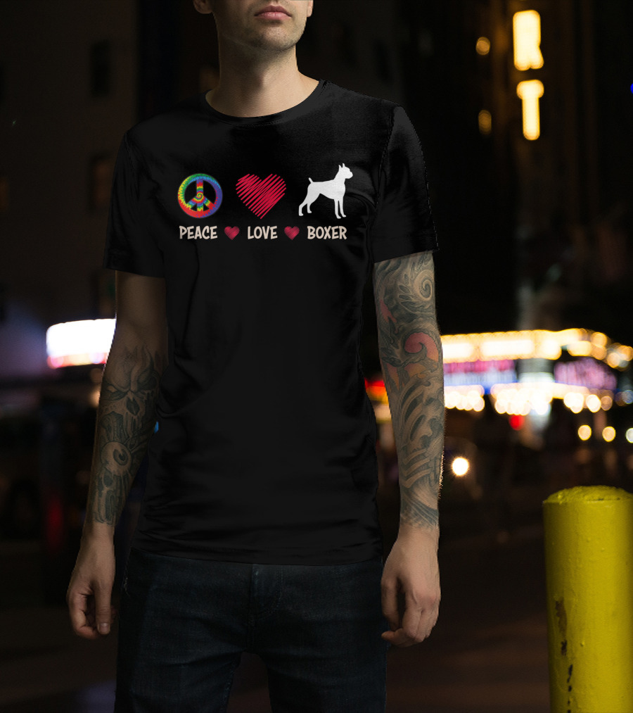 Peace Love Boxer Dog Funny Boxer Peace Sign Heart Boxer T-Shirt