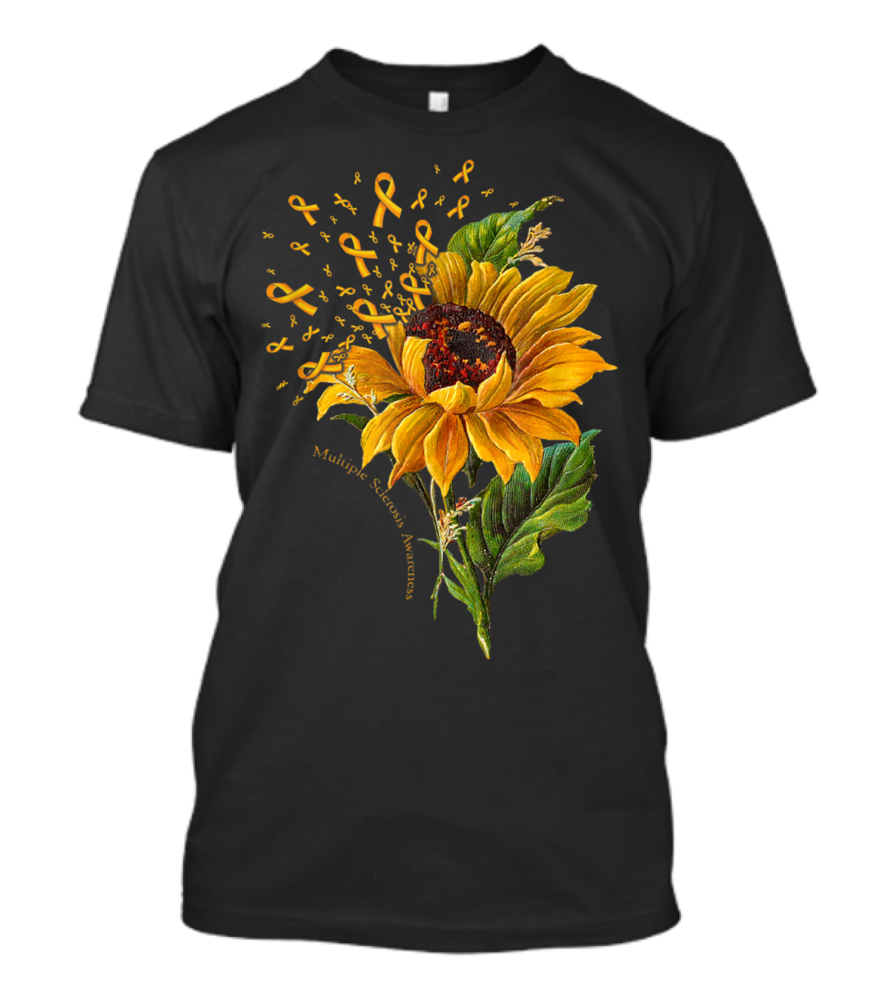 Multiple Sclerosis Awareness Sunflower With Yellow Ribbons T-Shirt
