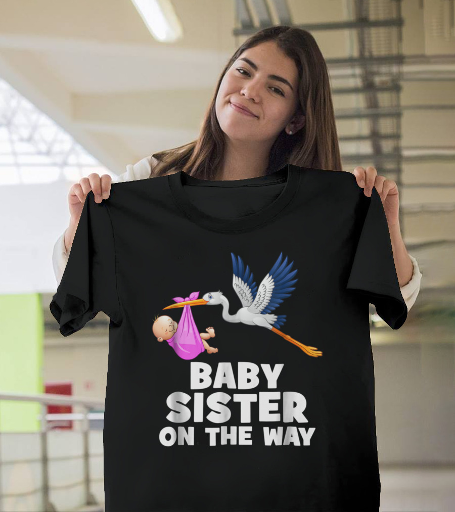 Baby Sister On The Way Stork With Bundle Big Brother And Sister T-Shirt