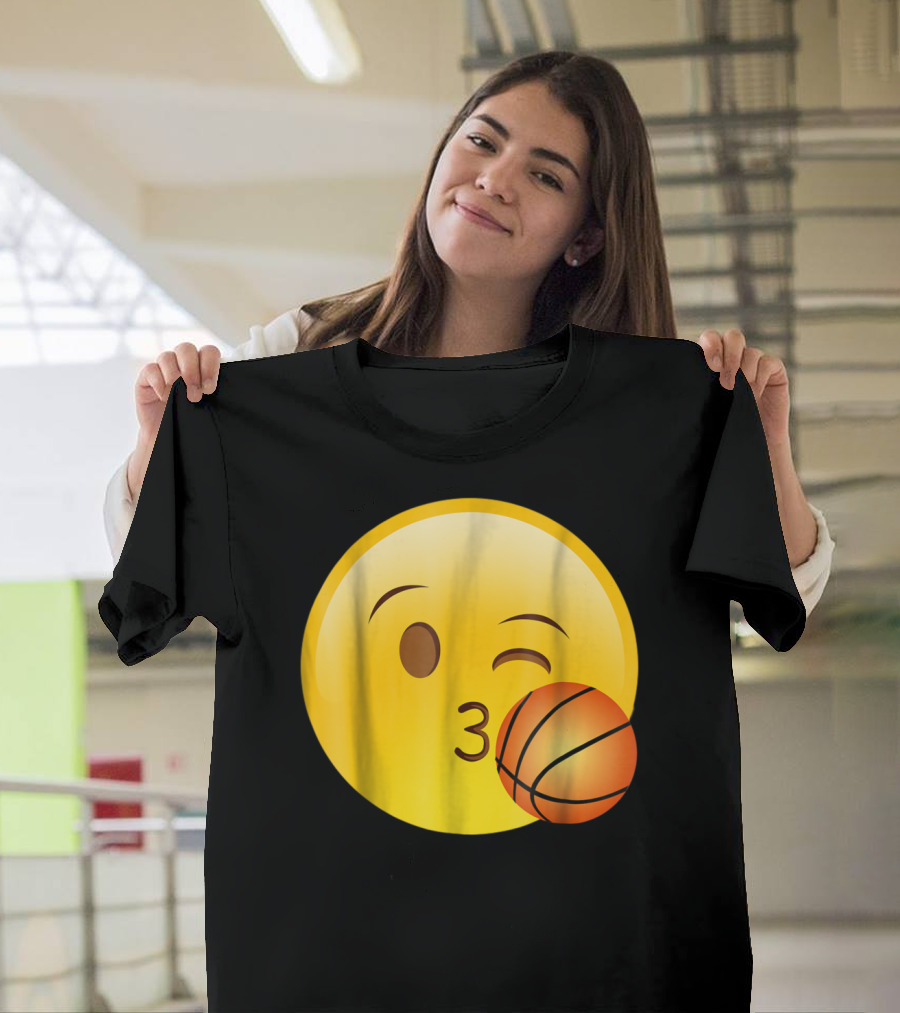 Funny Cute Emoji Basketball Kiss Sport Playoff T-Shirt