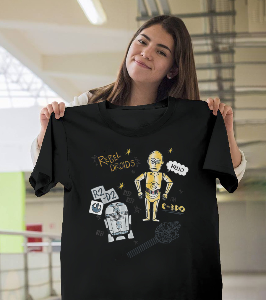 Rebel Droids R2-D2 C-3PO Hello Star Wars Doodle T-Shirt