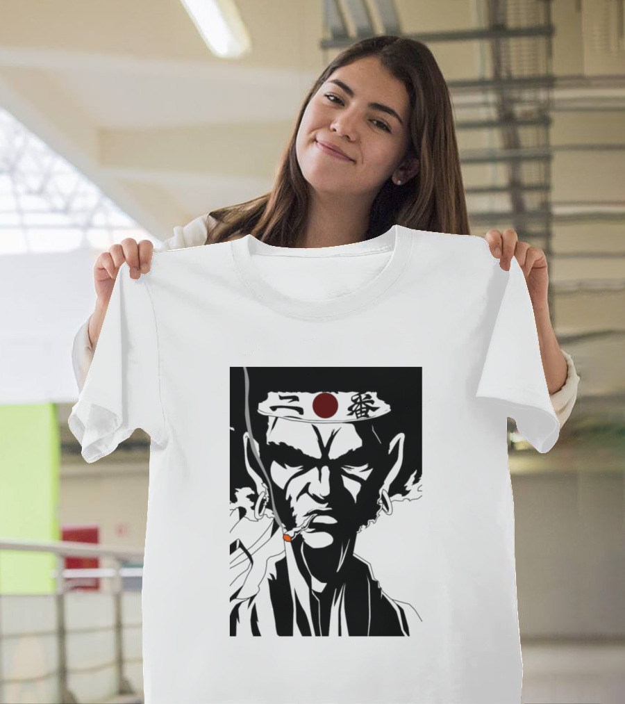 Afro Samurai Headband Character with Red Circle and Smoking Pipe T-Shirt