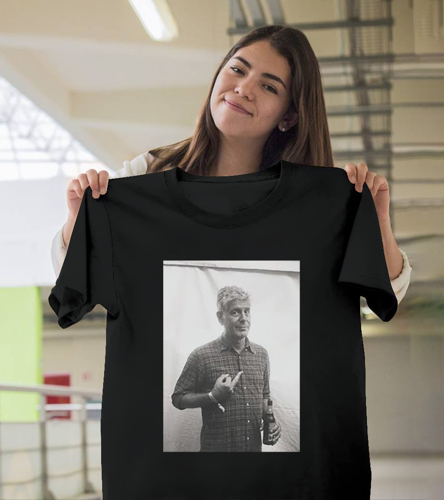 Anthony Bourdain Middle Finger Photo Holding Beer T-Shirt