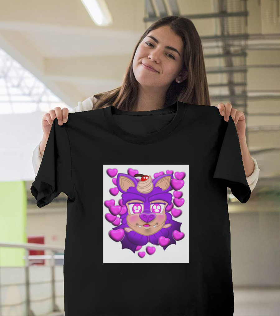 Awww Kawaii Purple Bat with Heart Sprinkles and Cherry Cupcake Topper T-Shirt