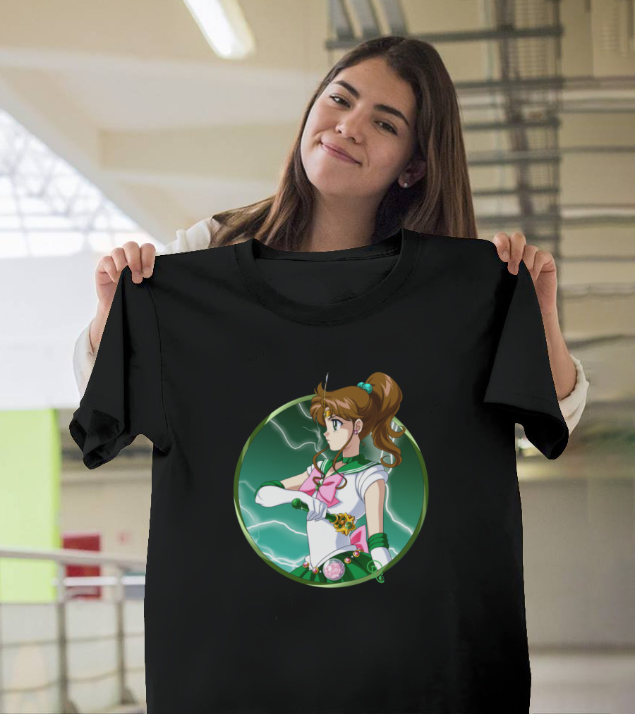Sailor Jupiter Anime Lightning Powers with Badge and Bow T-Shirt