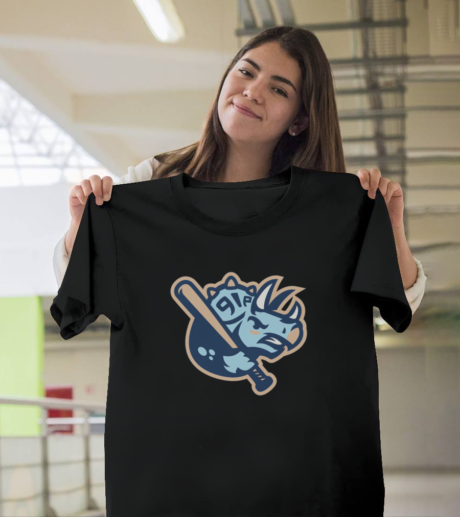 Nc Dinos Swoll Daddy Baseball Logo Blue Triceratops 91 Bat T-Shirt