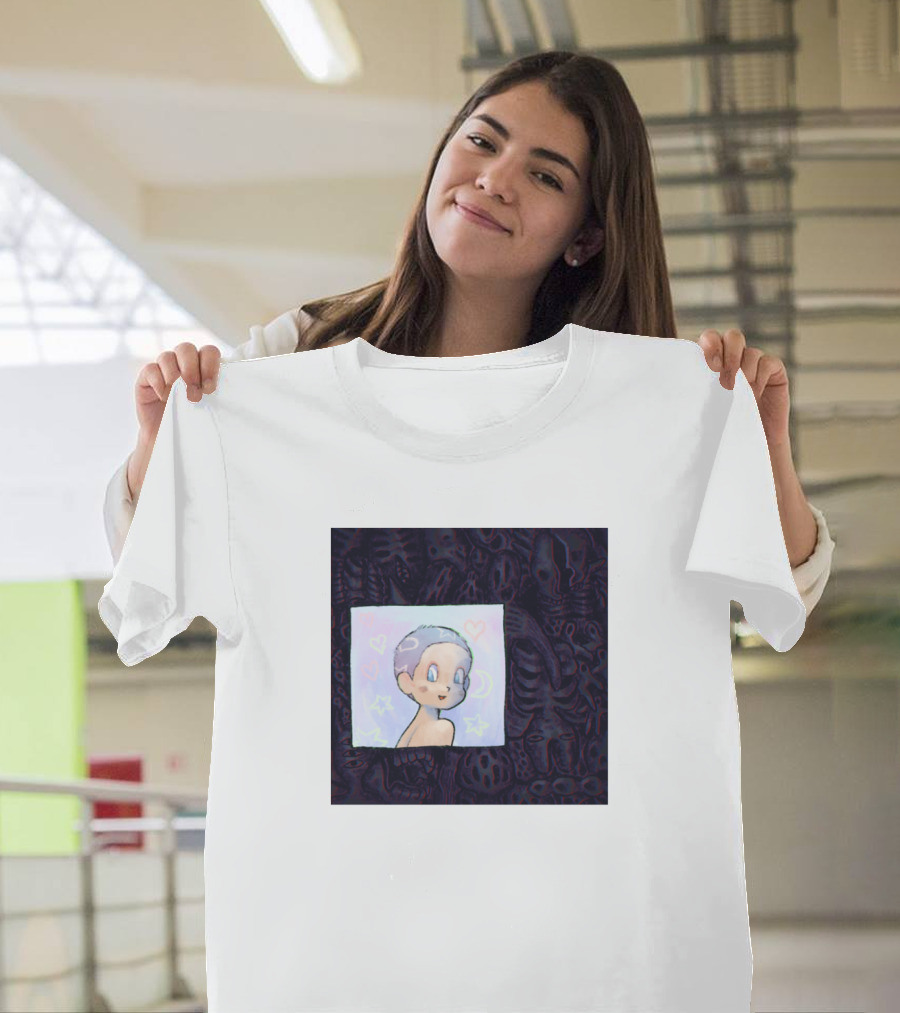 Cute Character in Pastel Window with Dark Surreal Background T-Shirt