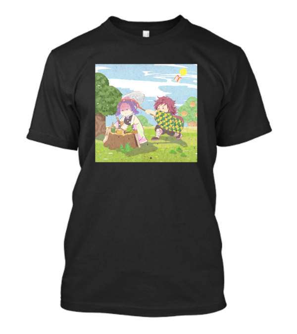 Kimetsu No Yaiba X Animal Crossing Collaboration With Characters In Scenic Garden Setting T-Shirt