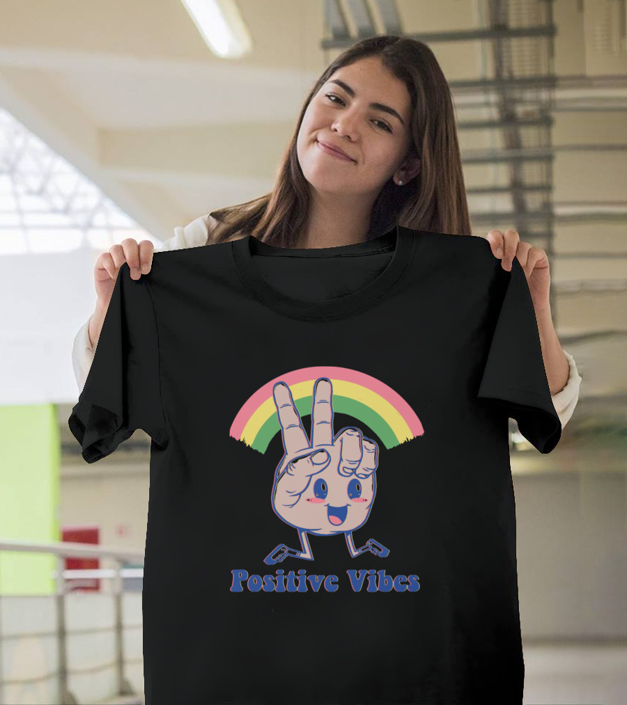Positive Vibes Rainbow Peace Hand by Vincent Trinidad T-Shirt