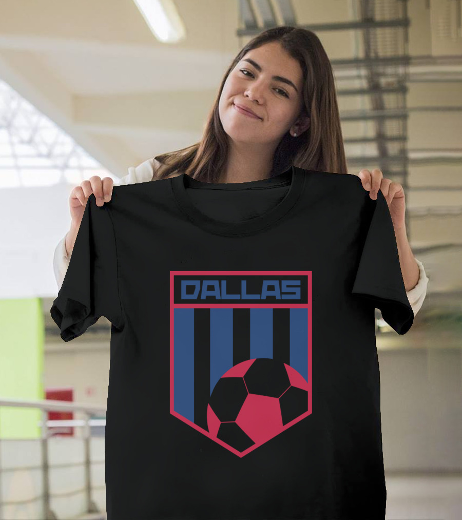 Dallas Soccer Shield Blue Red Stripes Football Badge T-Shirt