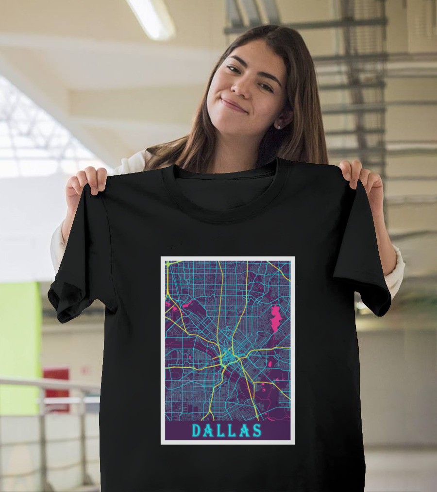 Dallas Neon City Map Minimalist T-Shirt