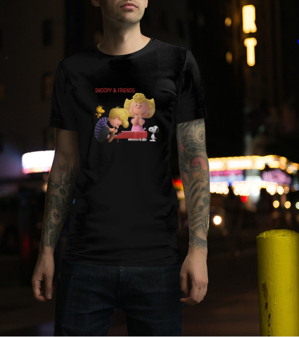 Snoopy And Friends Playing Piano With Woodstock And Lucy T-Shirt