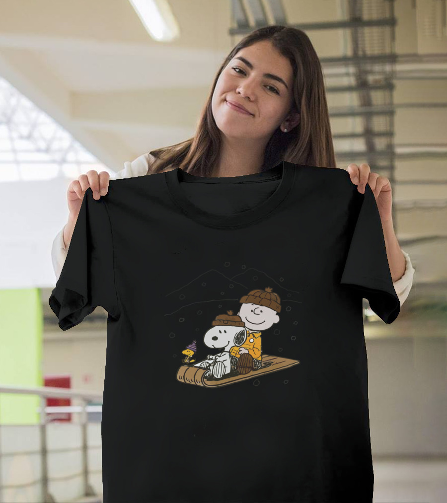 Snoopy And Charlie Brown Winter Sledding Adventure T-Shirt