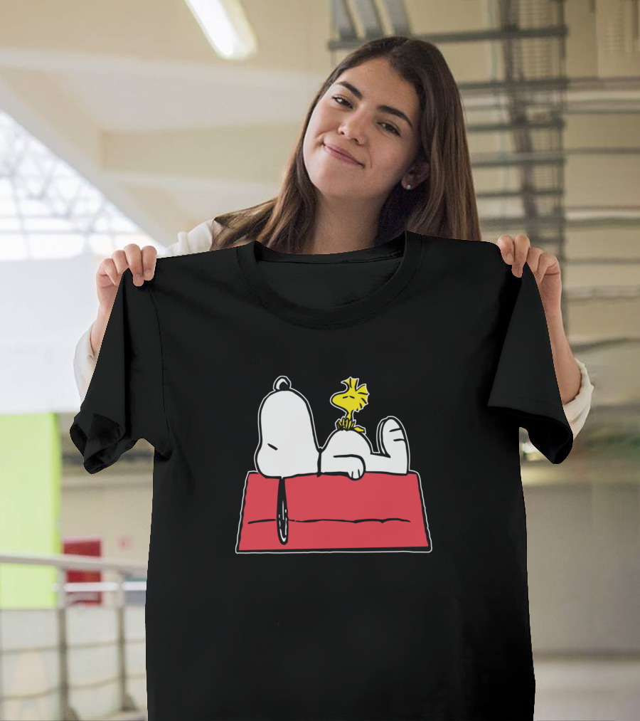 Snoopy and Woodstock Relaxing on Doghouse T-Shirt