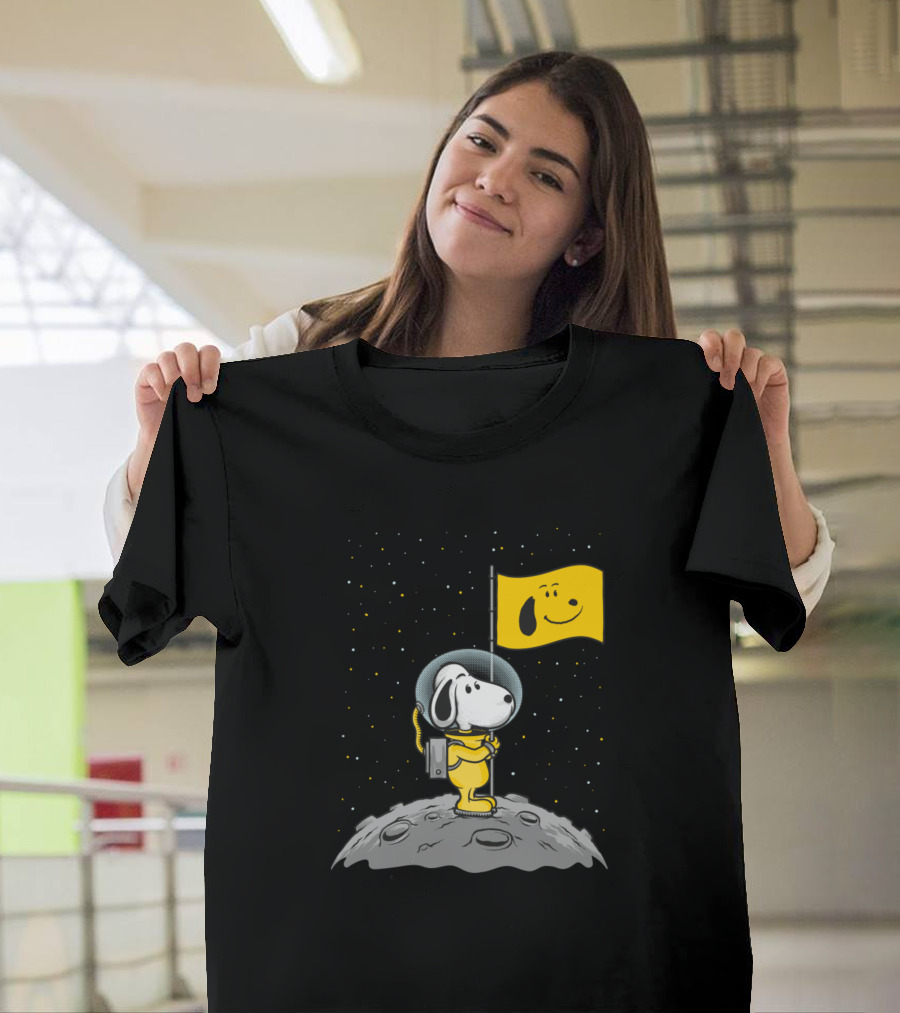 Snoopy Moon Landing with Flag on Lunar Surface T-Shirt