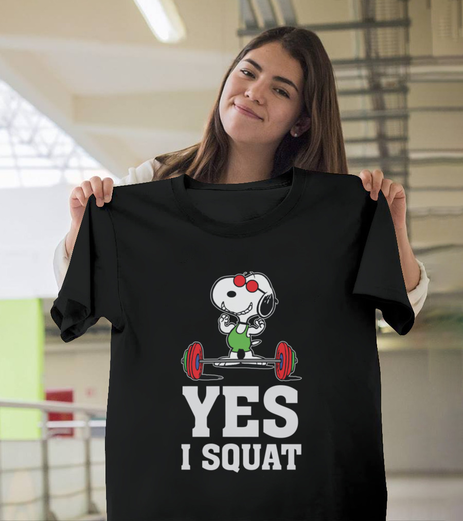 Snoopy Yes I Squat Funny Fitness Peanuts Barbell T-Shirt