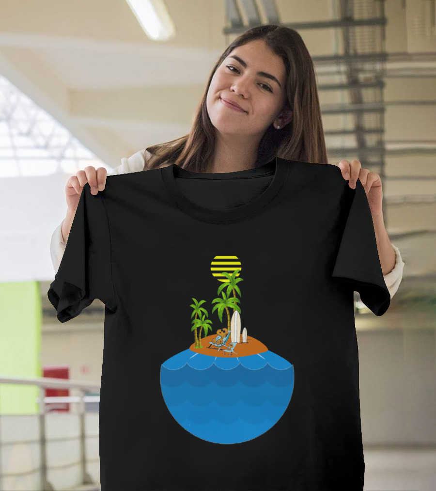 Surf Snoopy Island Adventure with Palm Trees and Surfboards T-Shirt