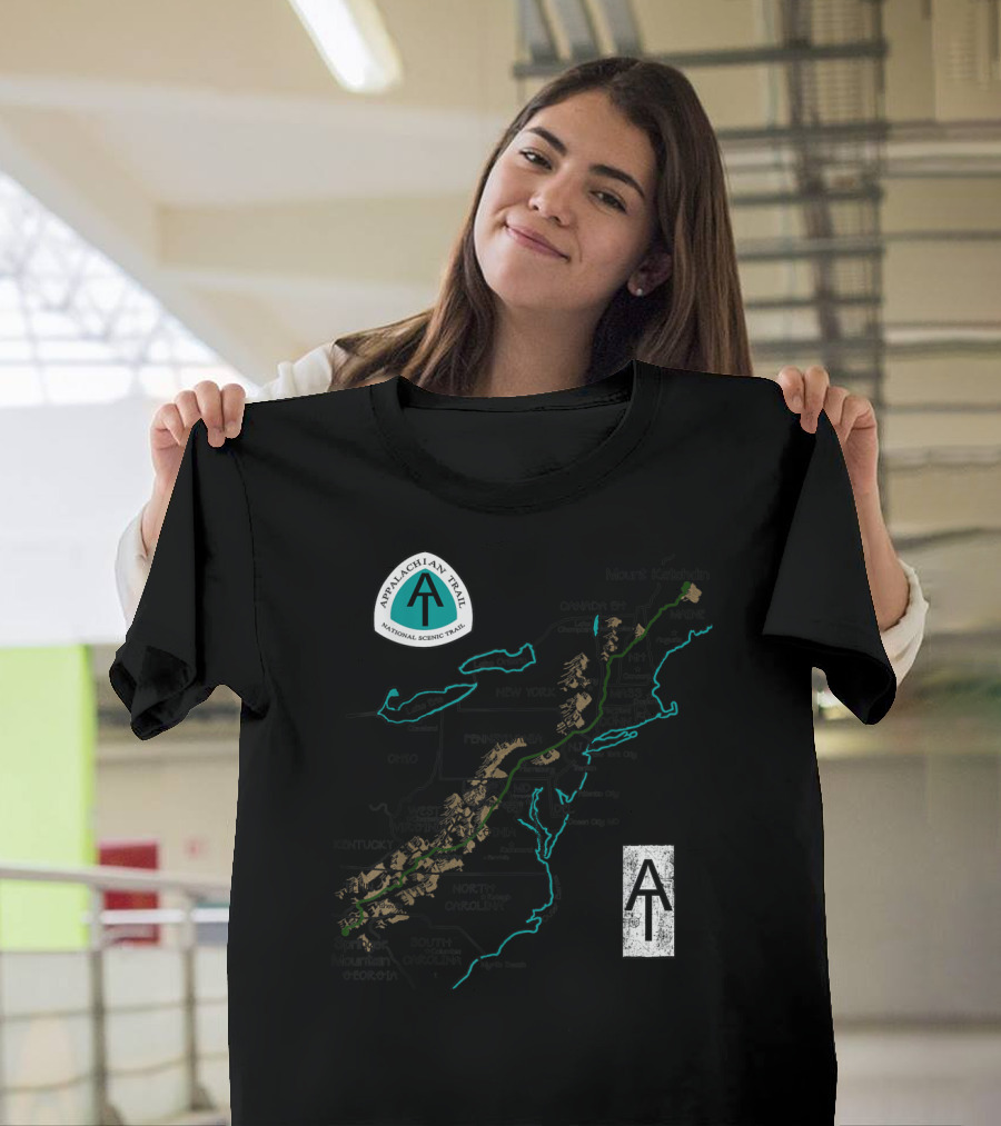 Appalachian Trail National Scenic Trail Map With Mount Katahdin And Springer Mountain T-Shirt