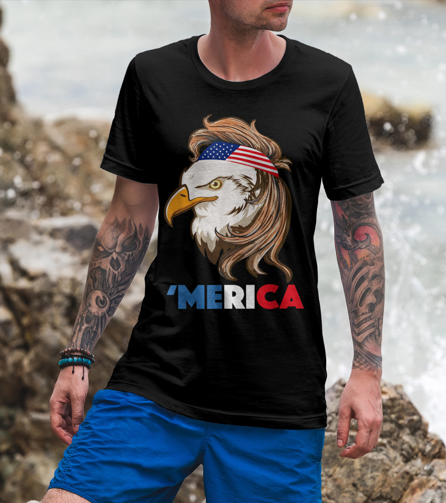 'Merca Bald Eagle Mullet American Flag Headband T-Shirt