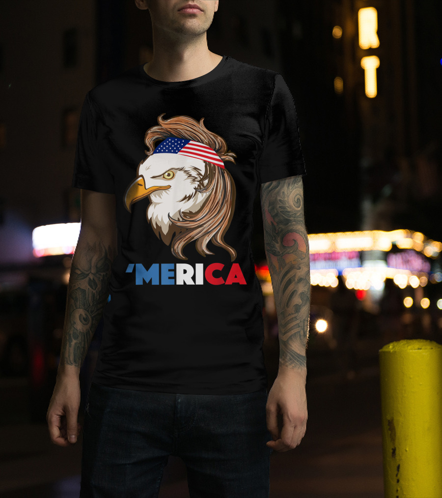 'Merca Bald Eagle Mullet American Flag Headband T-Shirt