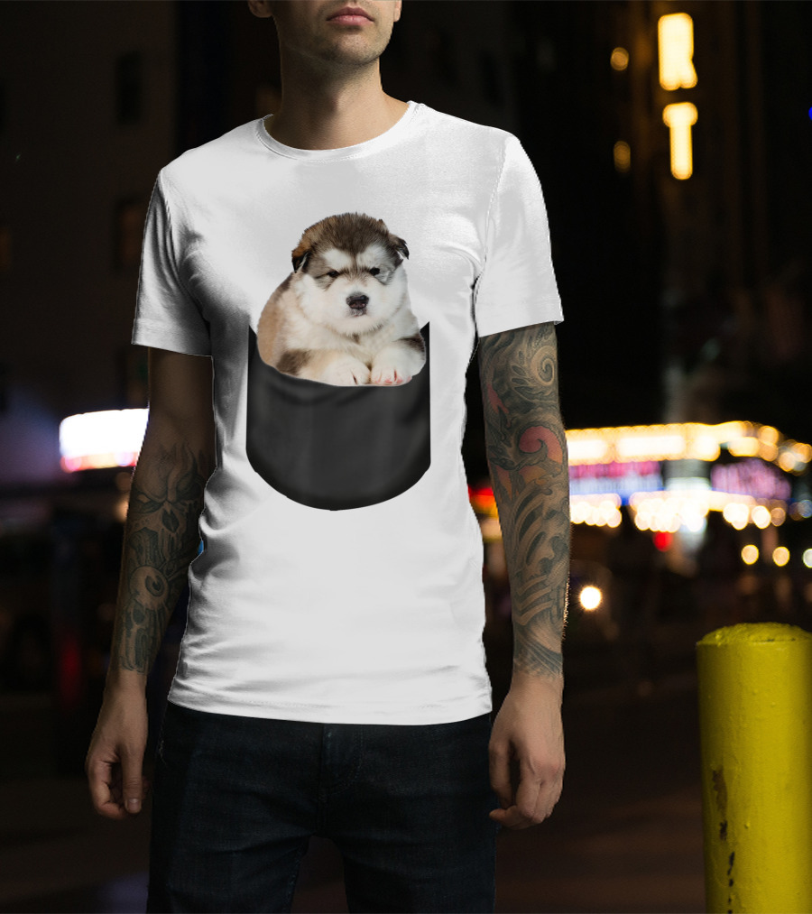 Alaskan Funny Dog In Pocket T-Shirt