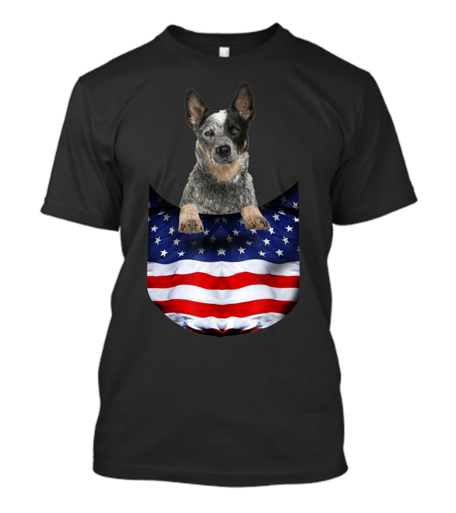 Australian Cattle Dog Pocket Funny American Flag Dog T-Shirt