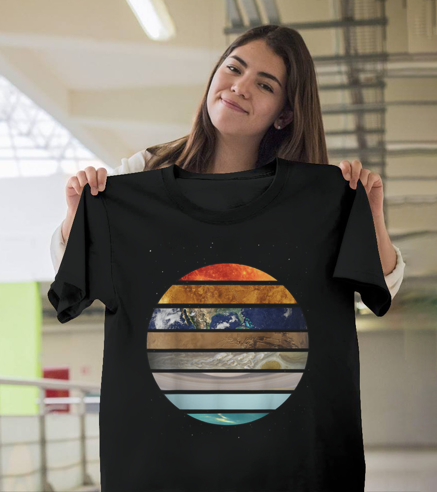 Amazing Planet Great Astronomy Solar System Stripes T-Shirt